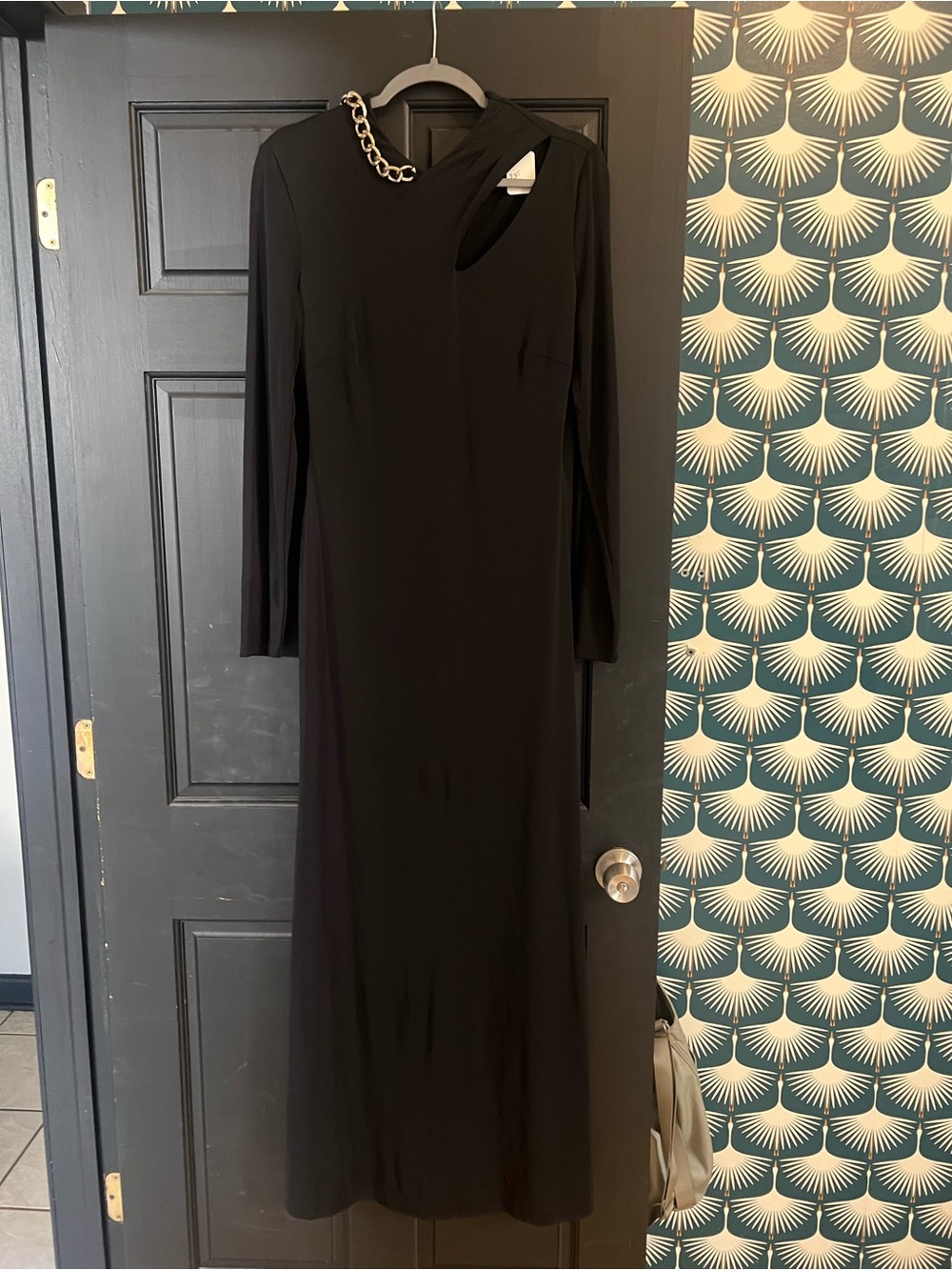 Lauren Ralph Lauren Black Long-Sleeve Dress with Gold Chain Detail